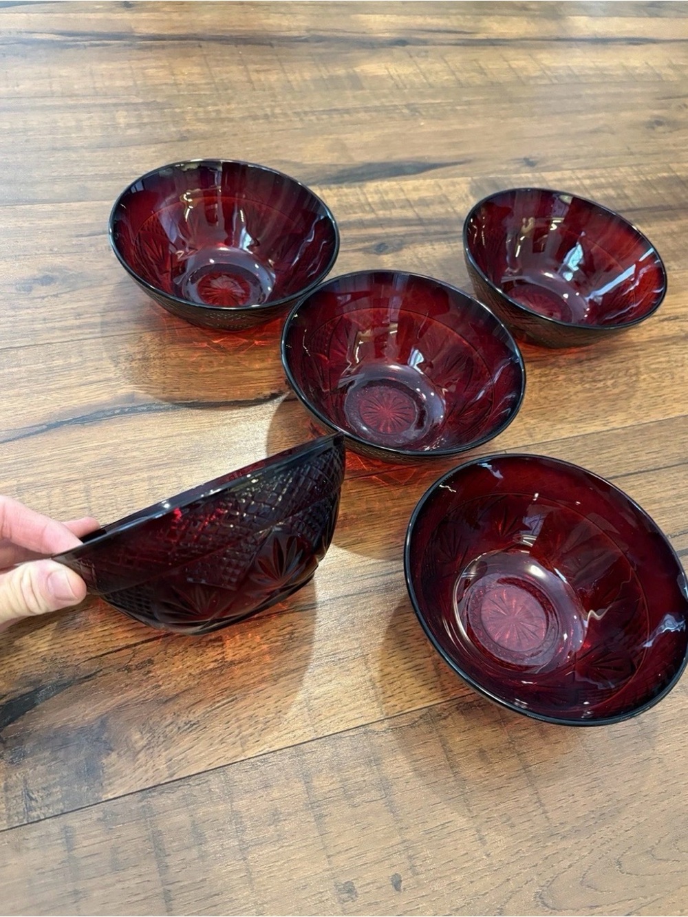 Set of 5 Cristal D'Arques Durand Antique Ruby Red 5.75” Salad Dessert Bowls